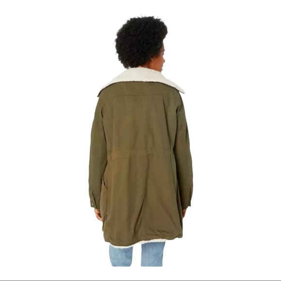 Steve Madden Walker Jacket Olive Green Sherpa Lined Zip Snap Button Cargo Jacket - Picture 2 of 7